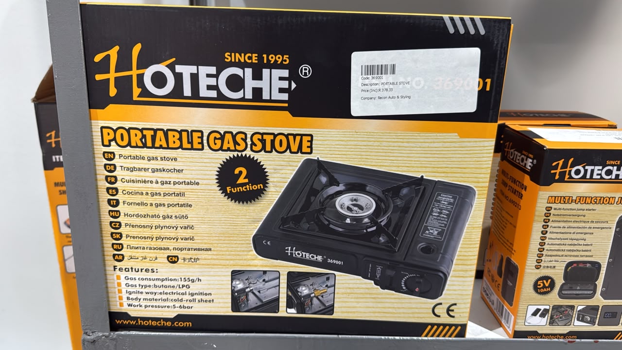 Portable gas stove box on the shelf