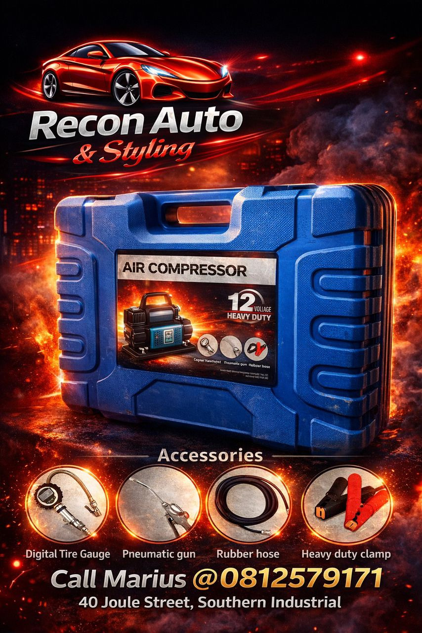 Portable 12V tyre compressor in carry case